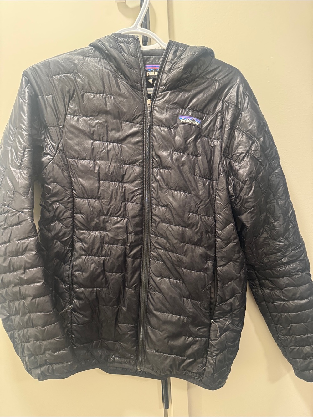 Patagonia women’s Black Hooded Puffer Jacket with hood xs